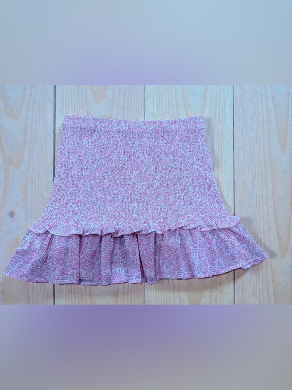 Pink Smocked Mini Skirt with Ruffle Hem - Picture 2 of 4